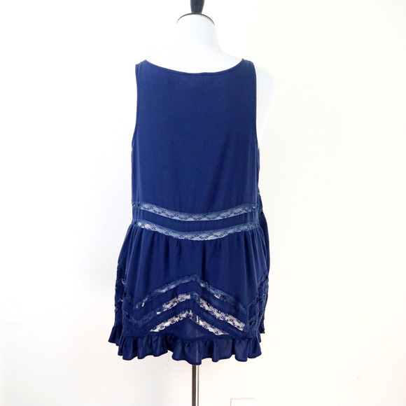 Torrid Size 0 / L Challis Hi Lo Ruffle Tank Top Tunic Navy Blue Lace - Picture 5 of 11